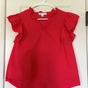 She + Sky Bold Red Ruffle Sleeve Top